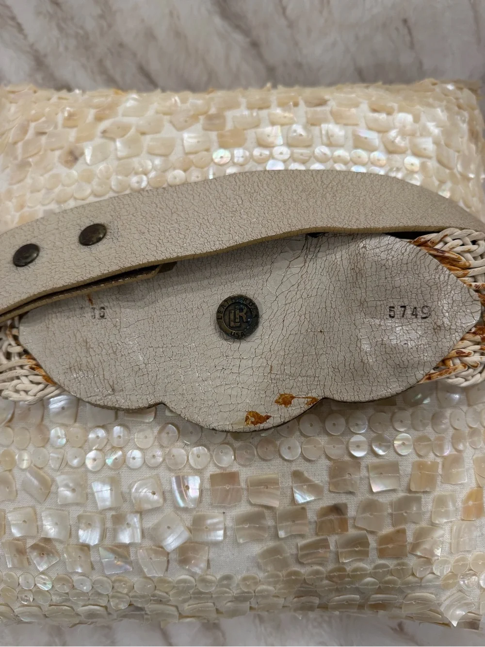 Leatherock Mother-of-Pearl Woven Clutch in Ivory and Gold-Tone Accents